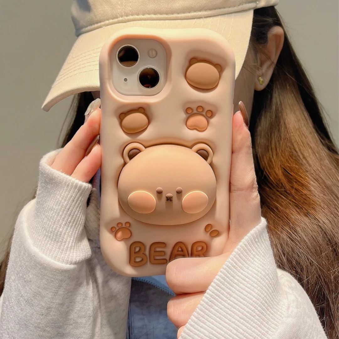 【アニマルシリーズ】立体くま&肉球 かわいい3Dデザイン スマホケース|iPhone対応 #250912