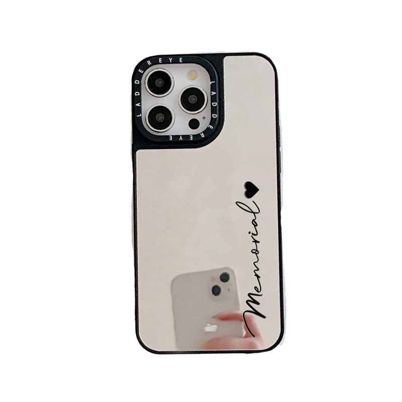 アンティーク　シルバー(刻印入) 鏡付きケース カスタムシリーズ】名入れOK シルバー ミラー調 スマホケース｜iPhone