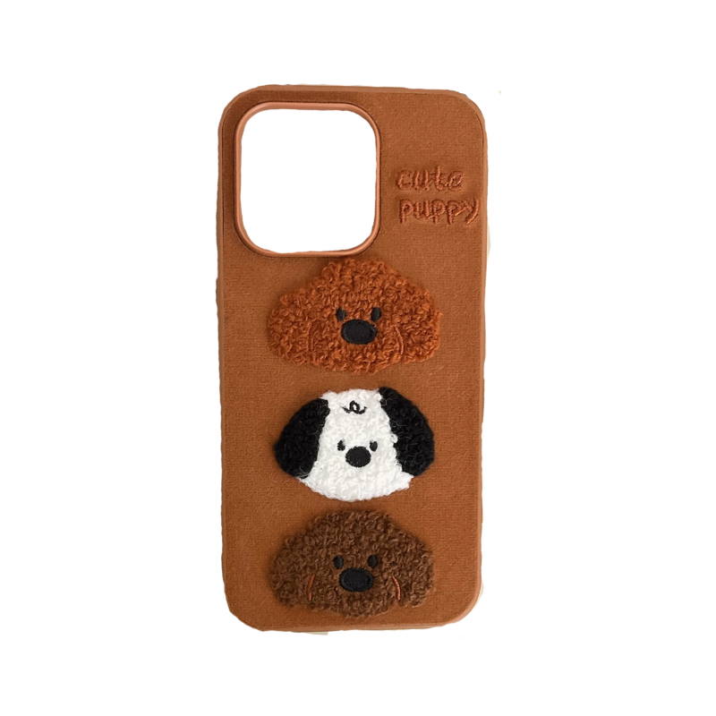 【もこもこパピー】ふわふわ犬デザイン×レザーストラップ付き スマホケース|iPhone対応 #250328