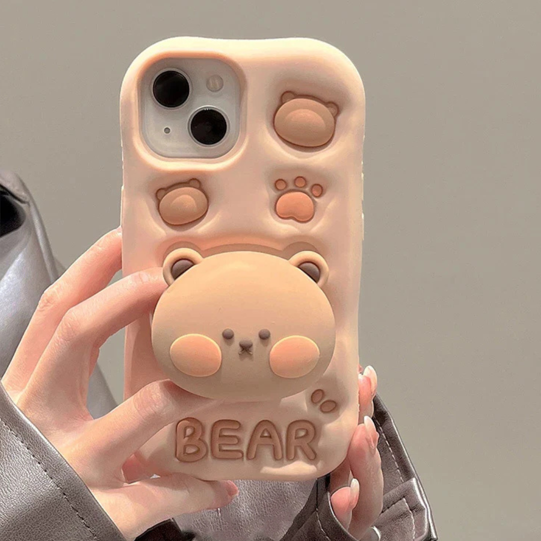 【アニマルシリーズ】立体くま&肉球 かわいい3Dデザイン スマホケース|iPhone対応 #250912