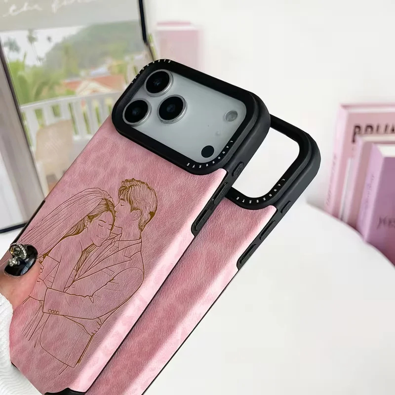 【ウチのコCASE】写真からラインアート加工 カスタム ピンクレオパード iPhoneケース|オーダーメイド #260109