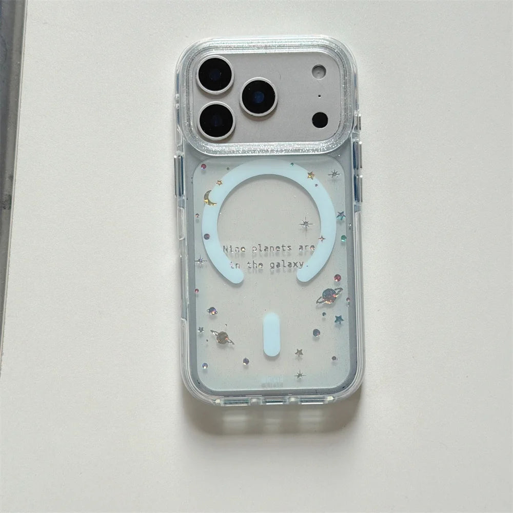 【Magnet内蔵】3D スターグリッターホルダー クリア キラキラ スマホケース|iPhone対応 #240926