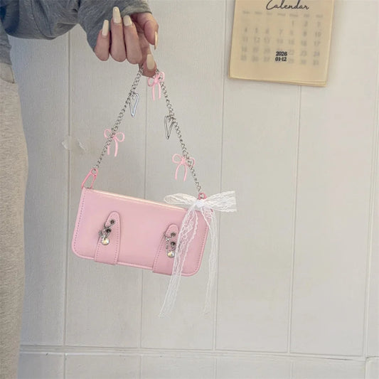 ベルトデザイン レースリボン付き 手帳型 iPhoneケース|ストラップ付き・韓国ガーリー #231201