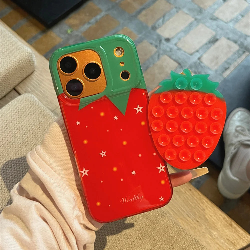 【ぷちぷち吸盤プッシュ】ストロベリー いちごデザイン×プッシュポップ スマホケース|iPhone対応 #250313