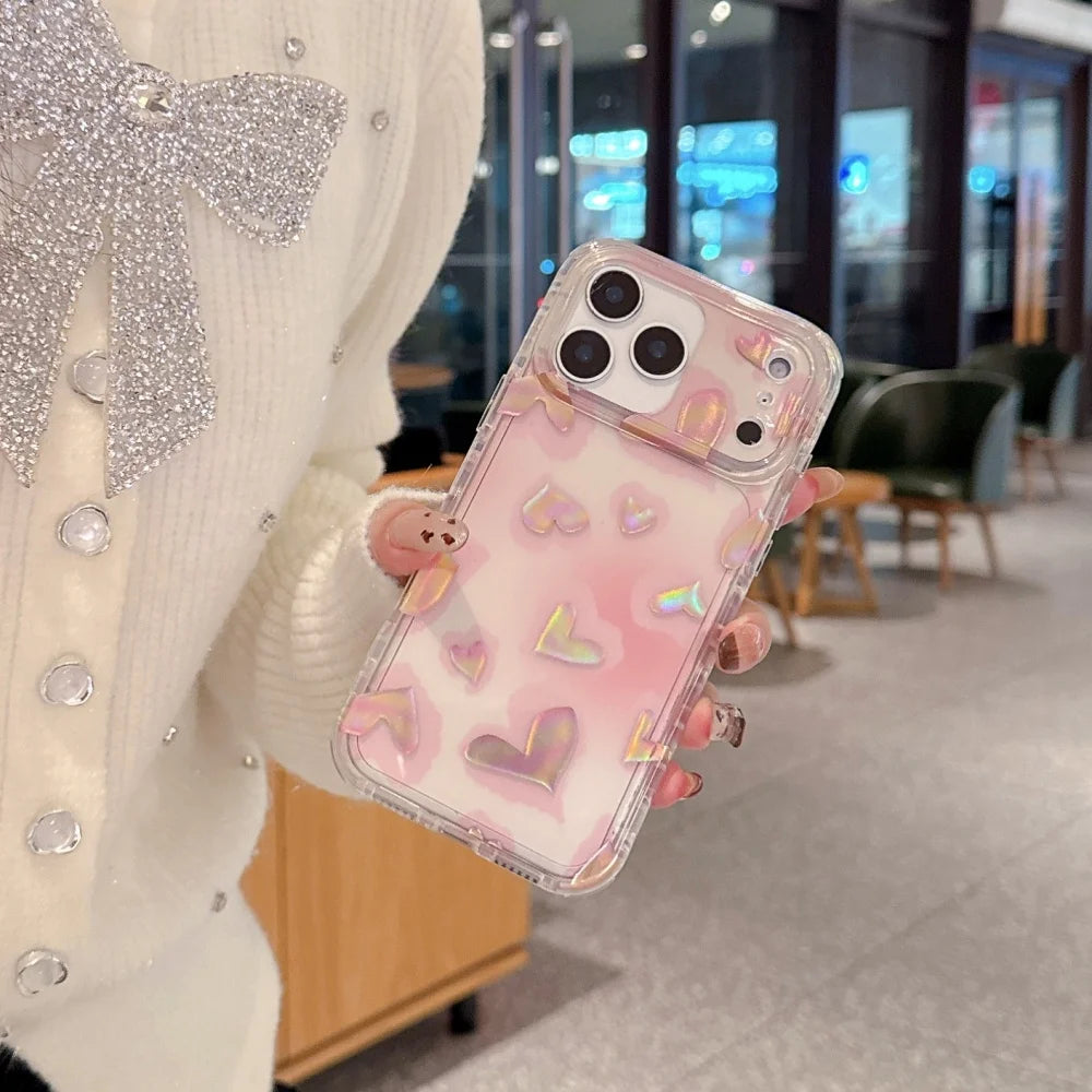 オーロラハートグロウ クリアiPhoneケース|ホログラムハートデザイン #240417