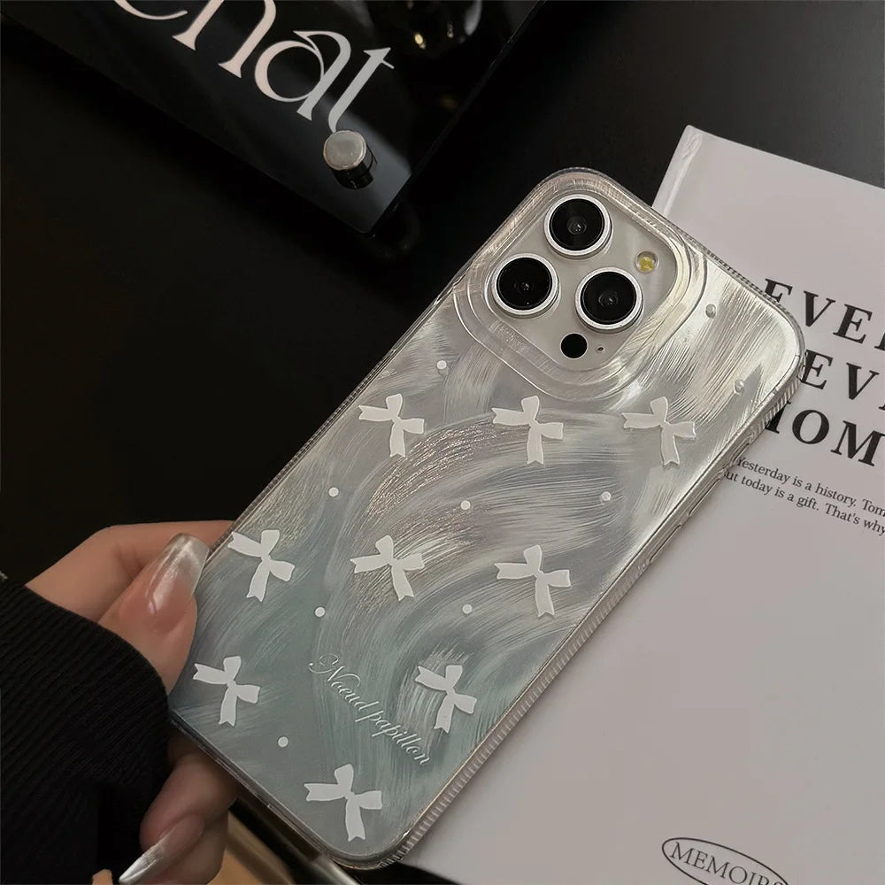 【パールリボンドロップ】リボン×うるツヤパールデザイン スマホケース|iPhone対応 #250606