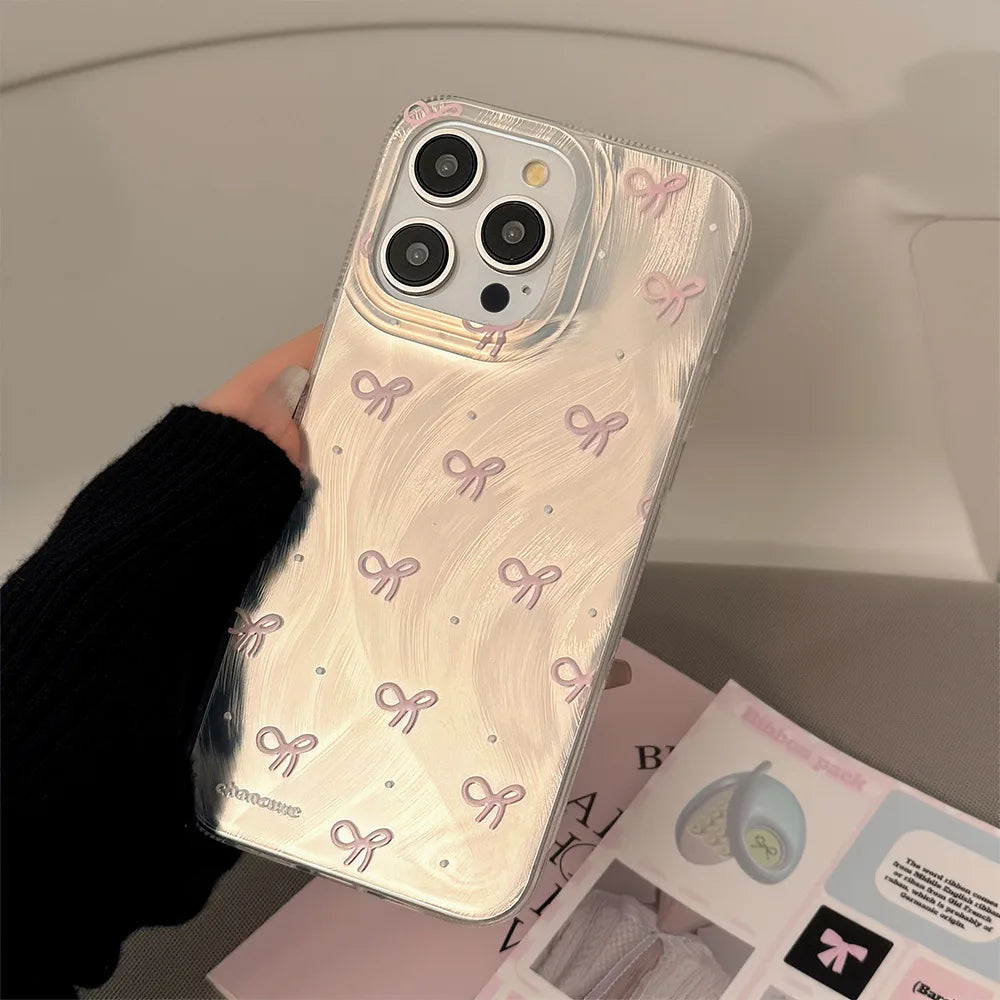 【パールリボンドロップ】リボン×うるツヤパールデザイン スマホケース|iPhone対応 #250606