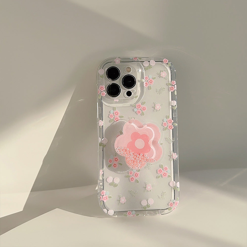 【クリアブロッサム】3Dフラワースタンド × 透明フローラルデザイン スマホケース|iPhone対応 #250630