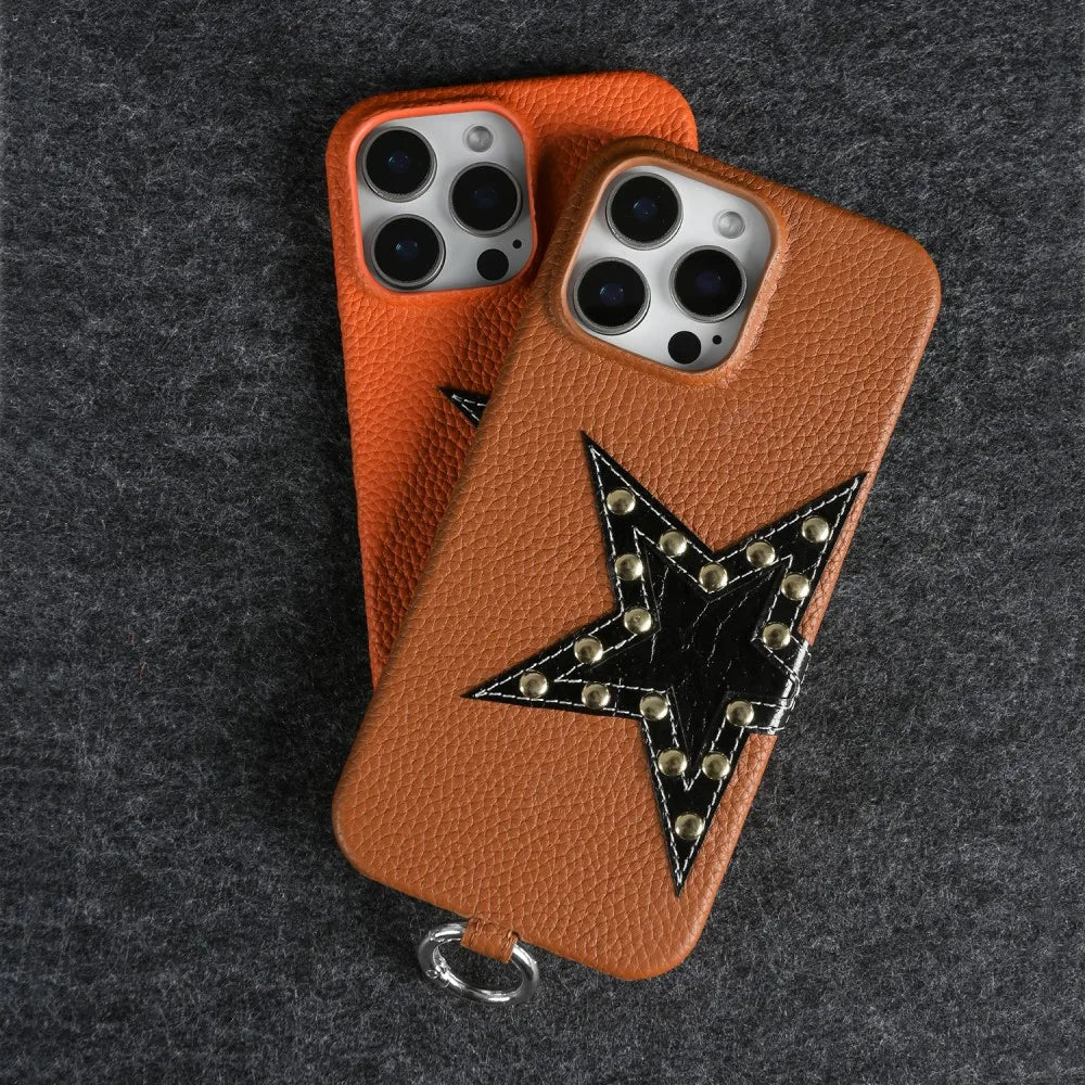 【本革レザー】スタースタッズ レザー ロングストラップ ショルダーケース|iPhone対応 #250221