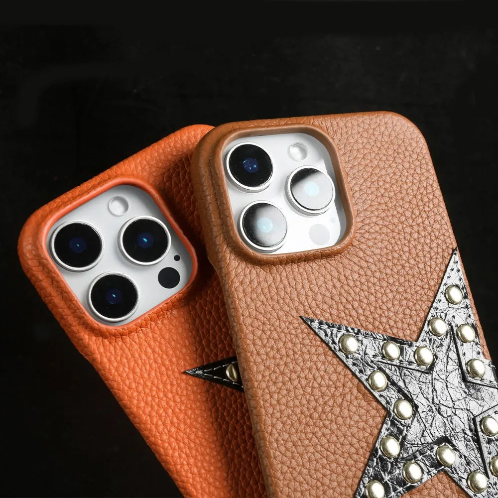 【本革レザー】スタースタッズ レザー ロングストラップ ショルダーケース|iPhone対応 #250221