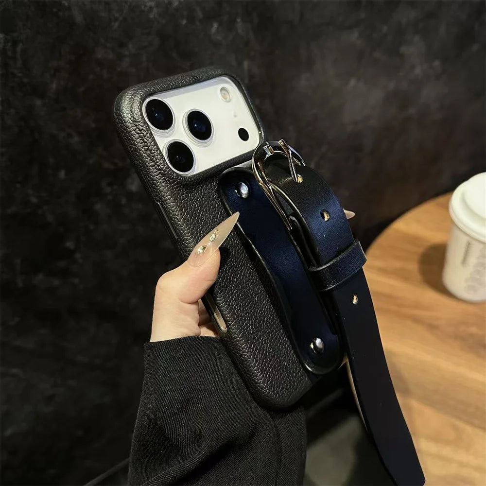 【レザーシリーズ】ベルトデザイン 高級感 レザー調 スマホケース|iPhone対応 #251124