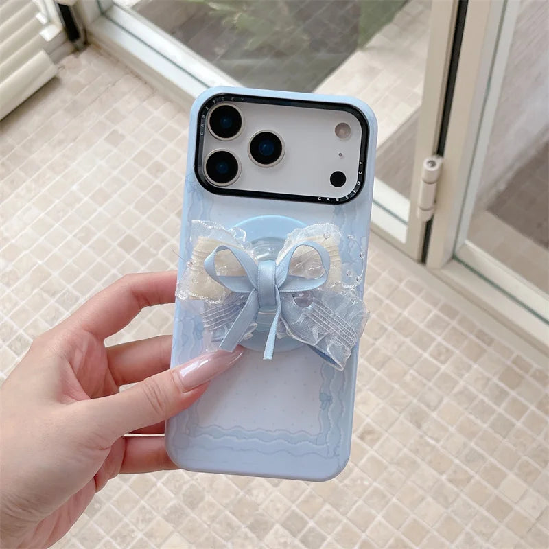 【Magnet内蔵】LACE RIBBON レース×ふわリボン スマホケース|iPhone対応 #240928
