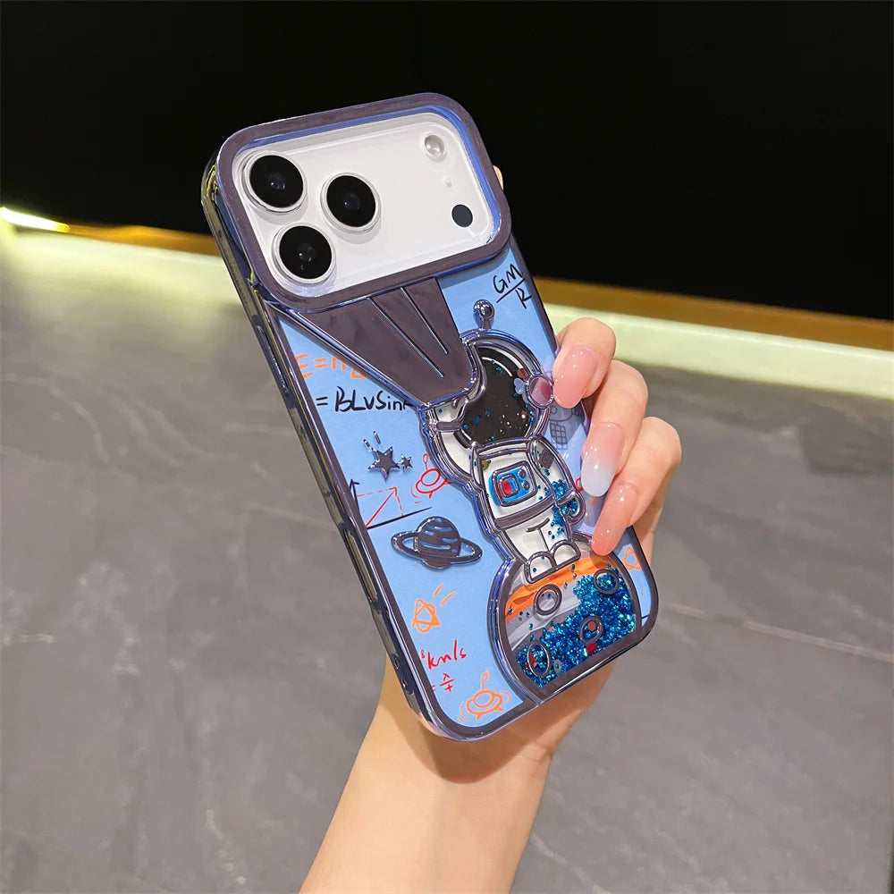 キラキラ流れるグリッター ラメ スペースアストロ 宇宙飛行士 iPhoneケース #240418