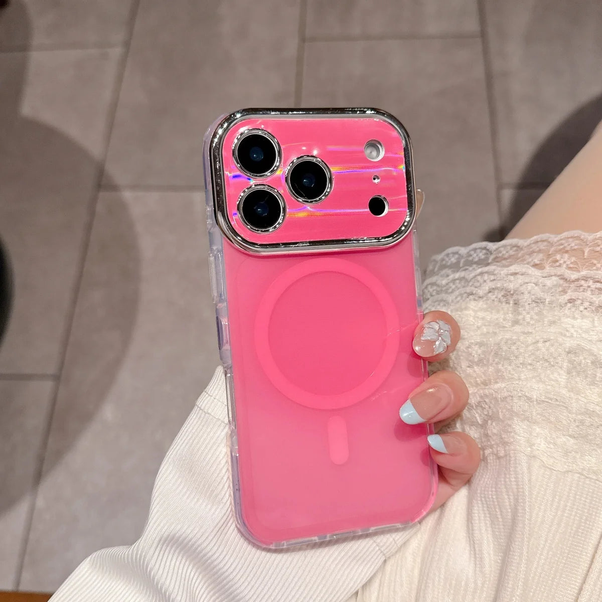 オーロラカラー メッキレンズフレーム Magnet内蔵 クリア iPhoneケース|きらめき・上品 #260060