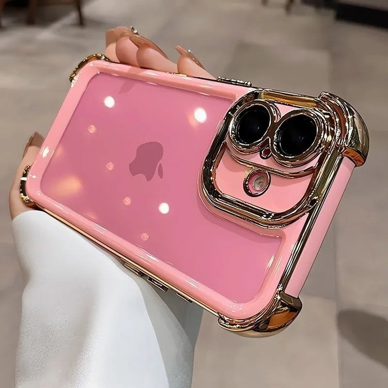 透明感×高級感 ゴールドフレーム iPhoneケース｜ 耐衝撃 レンズ保護