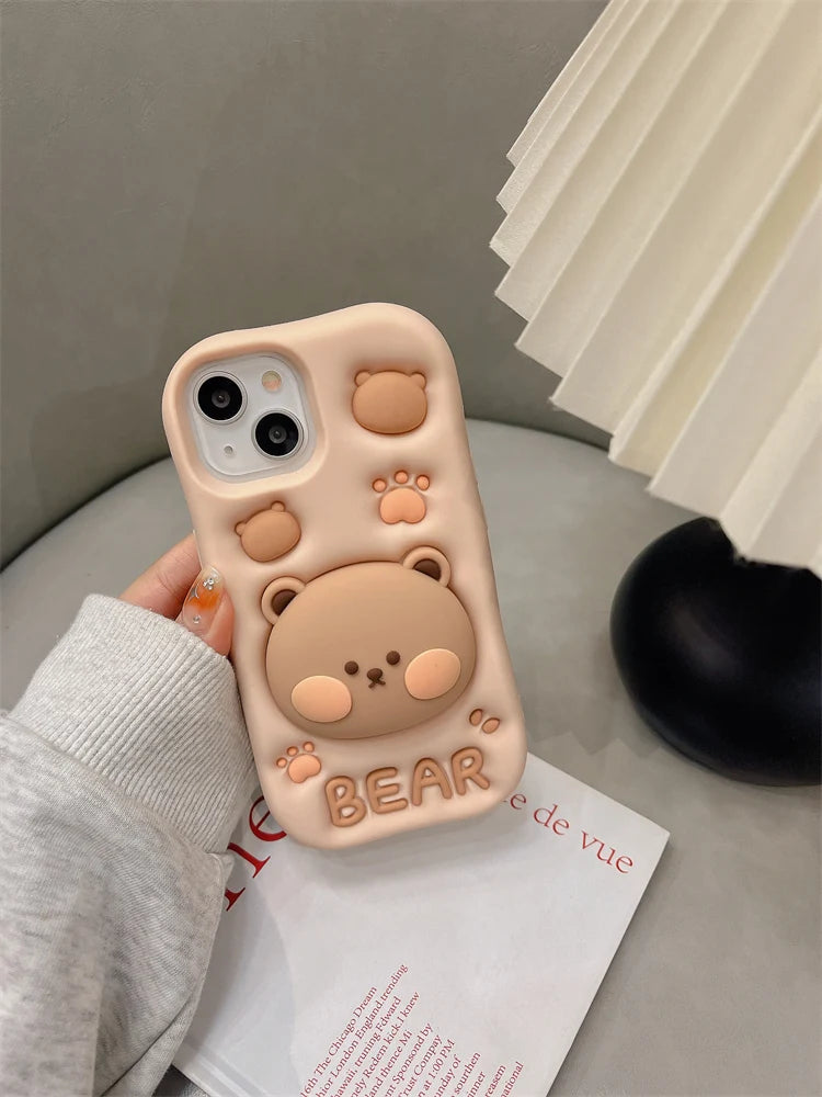 【アニマルシリーズ】立体くま&肉球 かわいい3Dデザイン スマホケース|iPhone対応 #250912
