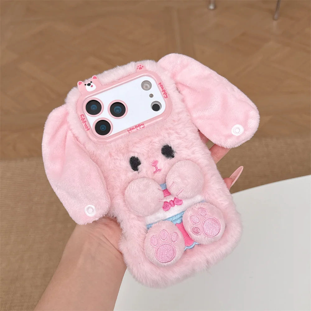 【ふわもこうさぎ】エコファー しっぽチャーム スマホケース|iPhone対応 #250219