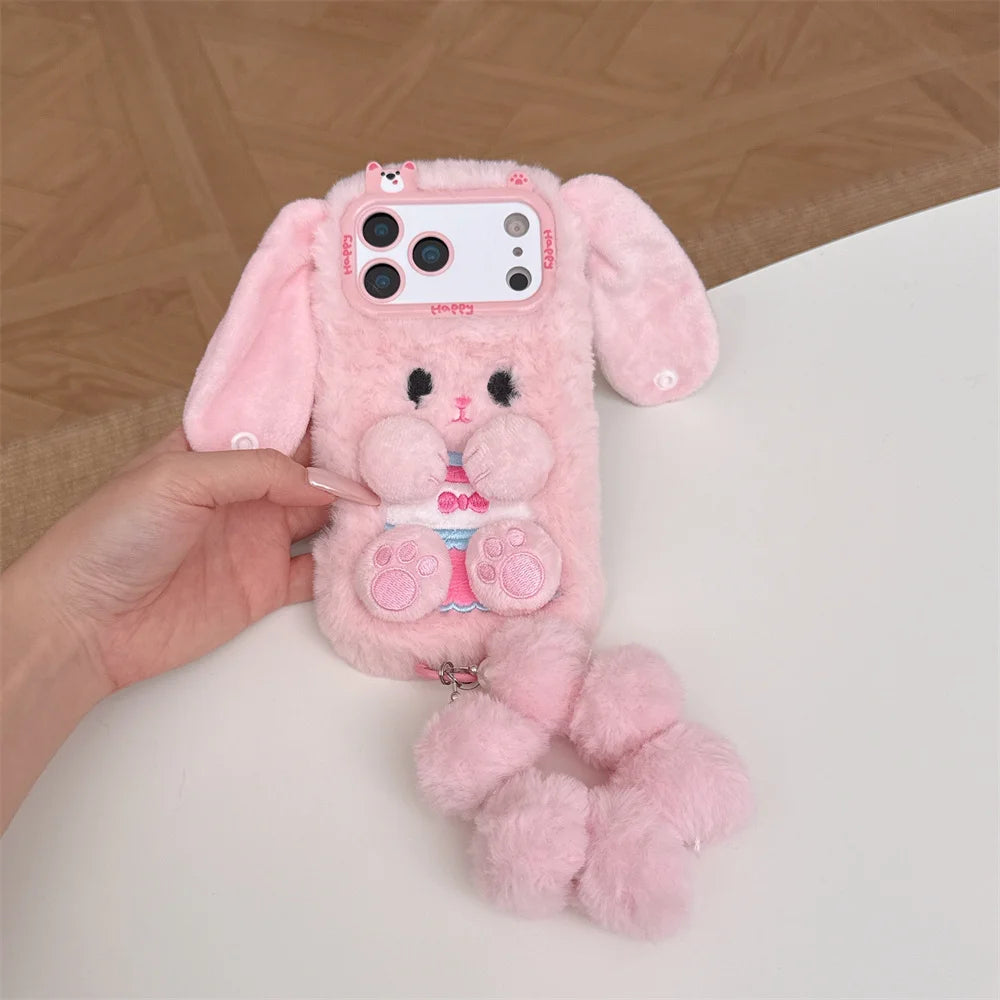 【ふわもこうさぎ】エコファー しっぽチャーム スマホケース|iPhone対応 #250219