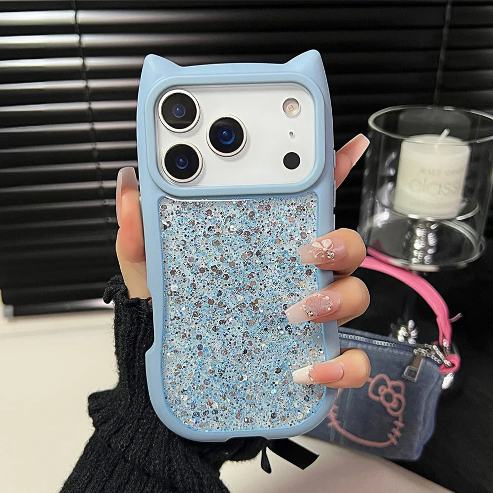 【猫耳シリーズ】キラキラ ラメ グリッター 猫耳デザイン スマホケース|iPhone対応 #250307