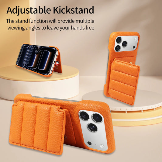 カード収納付き iPhoneケース|キルティング レザー風デザイン・ロングストラップ付き #240528