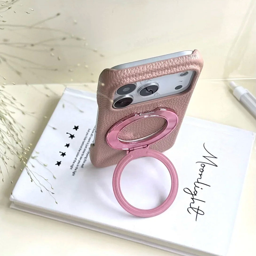 【レザーリング】上品レザー調×メタルリング付きスマホケース|iPhone対応 #250428