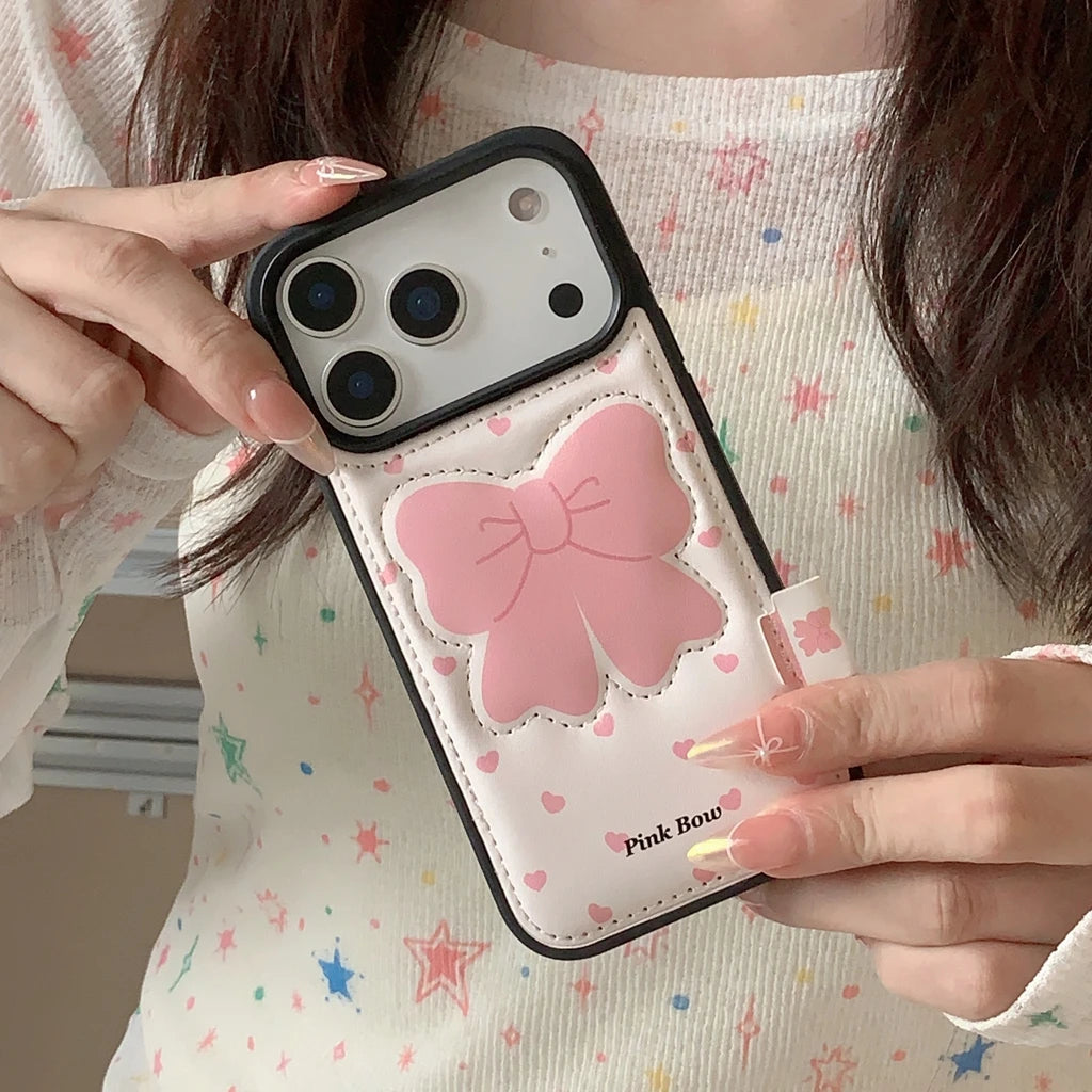 【ピンクリボン】ラブ プチハート エンボスレザー スマホケース|iPhone対応 #250209
