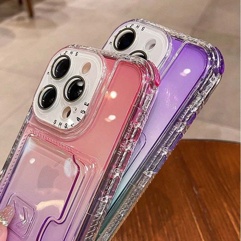 【グラデーションシリーズ】キラキラ透明感 グラデーションカラー カード収納付き スマホケース|iPhone対応 #251022