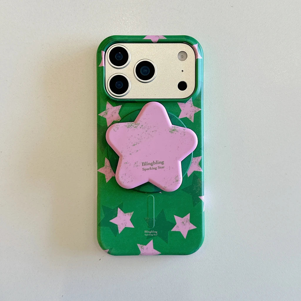 スターグリップ付き バイカラー iPhoneケース|ポップデザイン・韓国風 #231212