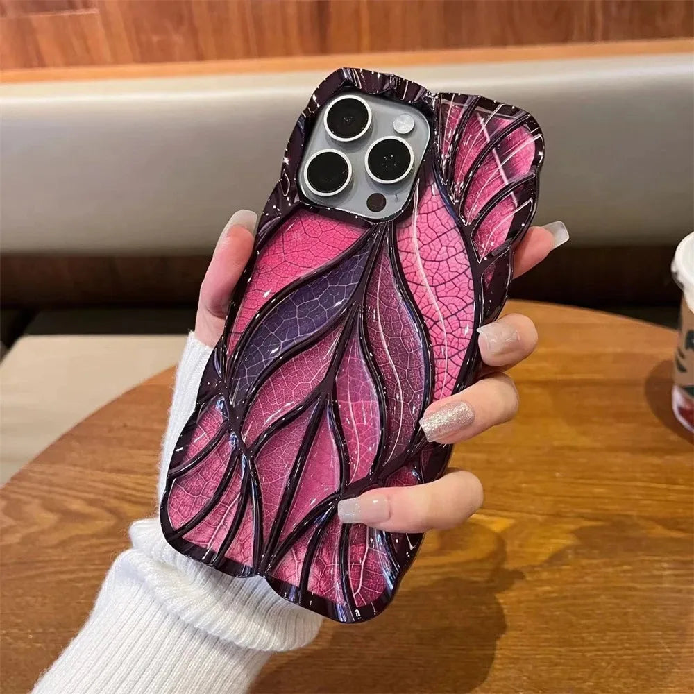 【ステンドグラス風】ラメ×立体ウェーブライン カラフル ゴールドライン スマホケース|iPhone対応 #250617