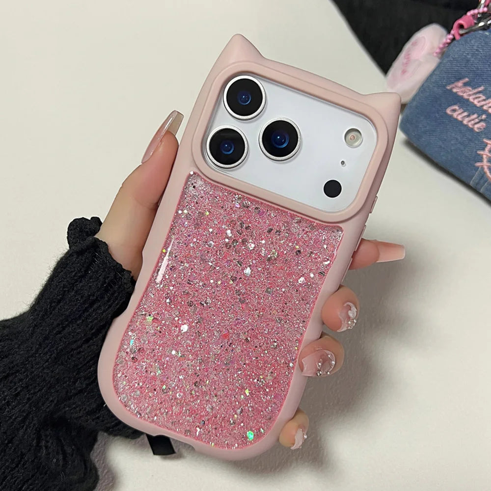 【猫耳シリーズ】キラキラ ラメ グリッター 猫耳デザイン スマホケース|iPhone対応 #250307