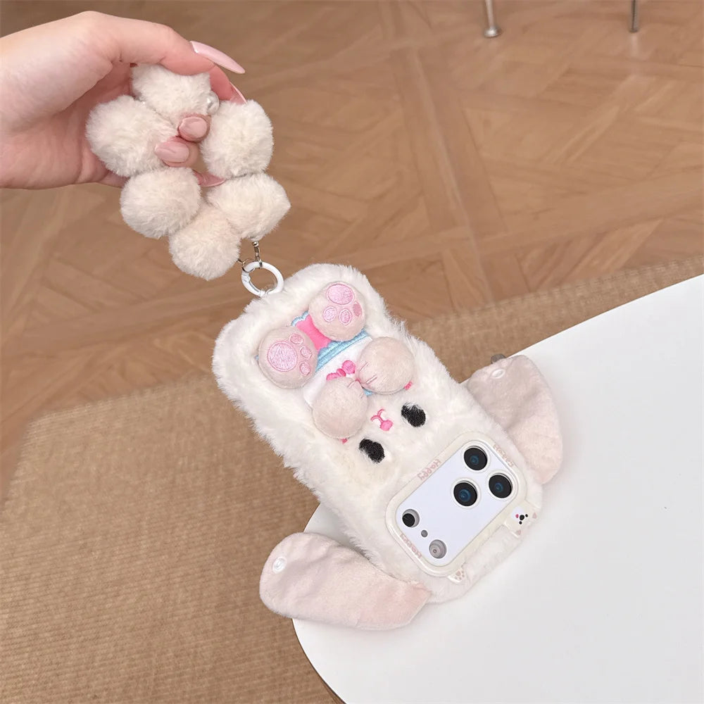 【ふわもこうさぎ】エコファー しっぽチャーム スマホケース|iPhone対応 #250219