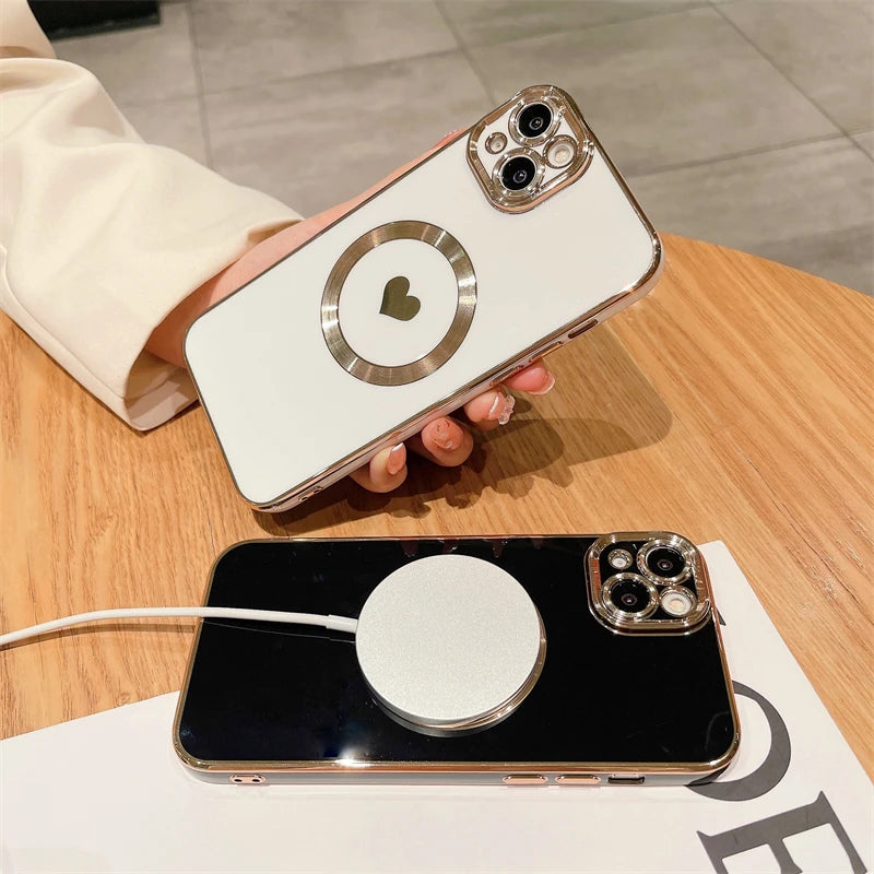 【ハートシリーズ】ゴールドフレーム&ハートデザイン 高級感おしゃれスマホケース|iPhone対応 #251112