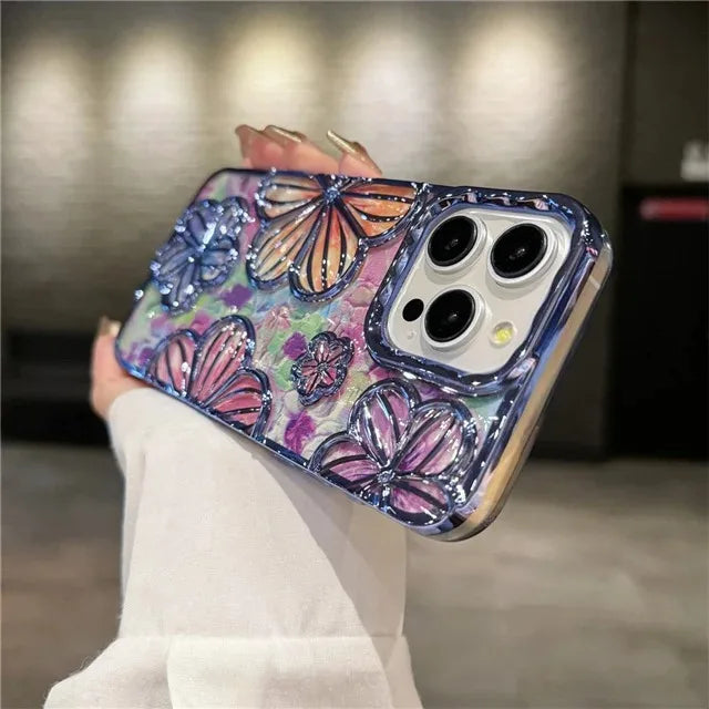 【クリスタルフラワー】立体エンボス フラワーデザイン スマホケース|iPhone対応