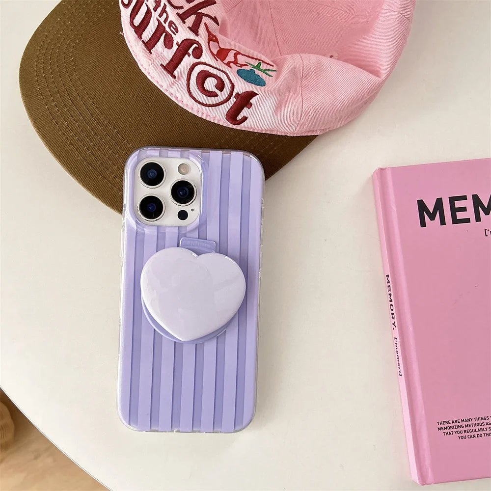 【Heart Grip Clear Stripe Case】ハートグリップクリアストライプケース|iPhone対応 #250223