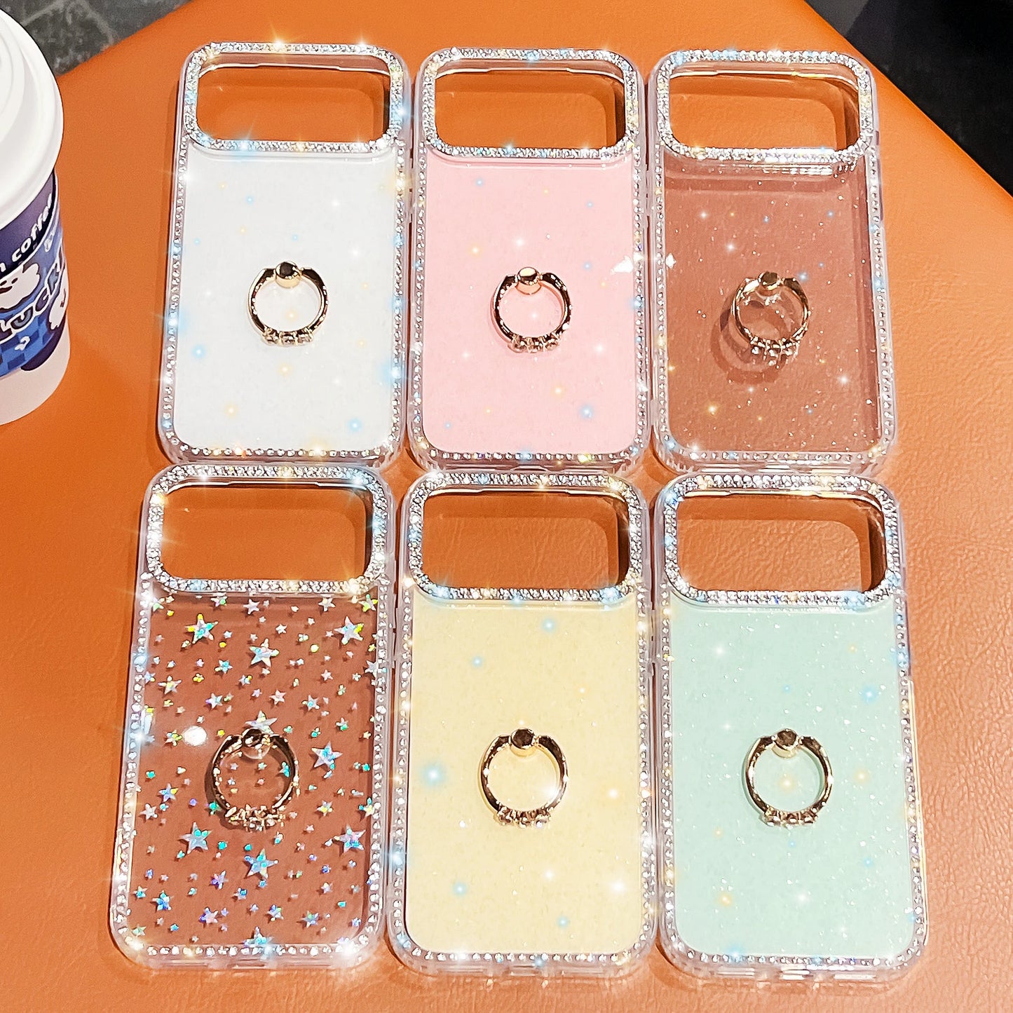 【グリッターシリーズ】輝くホログラムスター キラキラストーン付き リング付きスマホケース|iPhone対応 #251010