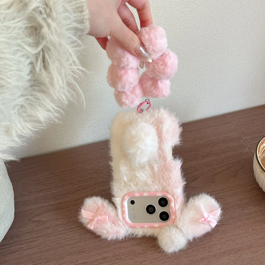 もこもこファー iPhoneケース|ラビット デザイン・ポンポンチャーム付き #240519