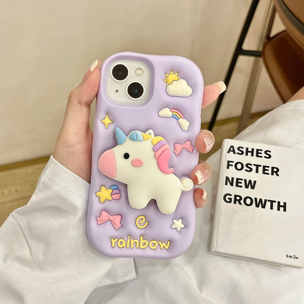 【アニマルシリーズ】立体レインボーユニコーン かわいい3Dデザイン スマホケース|iPhone対応 #251006