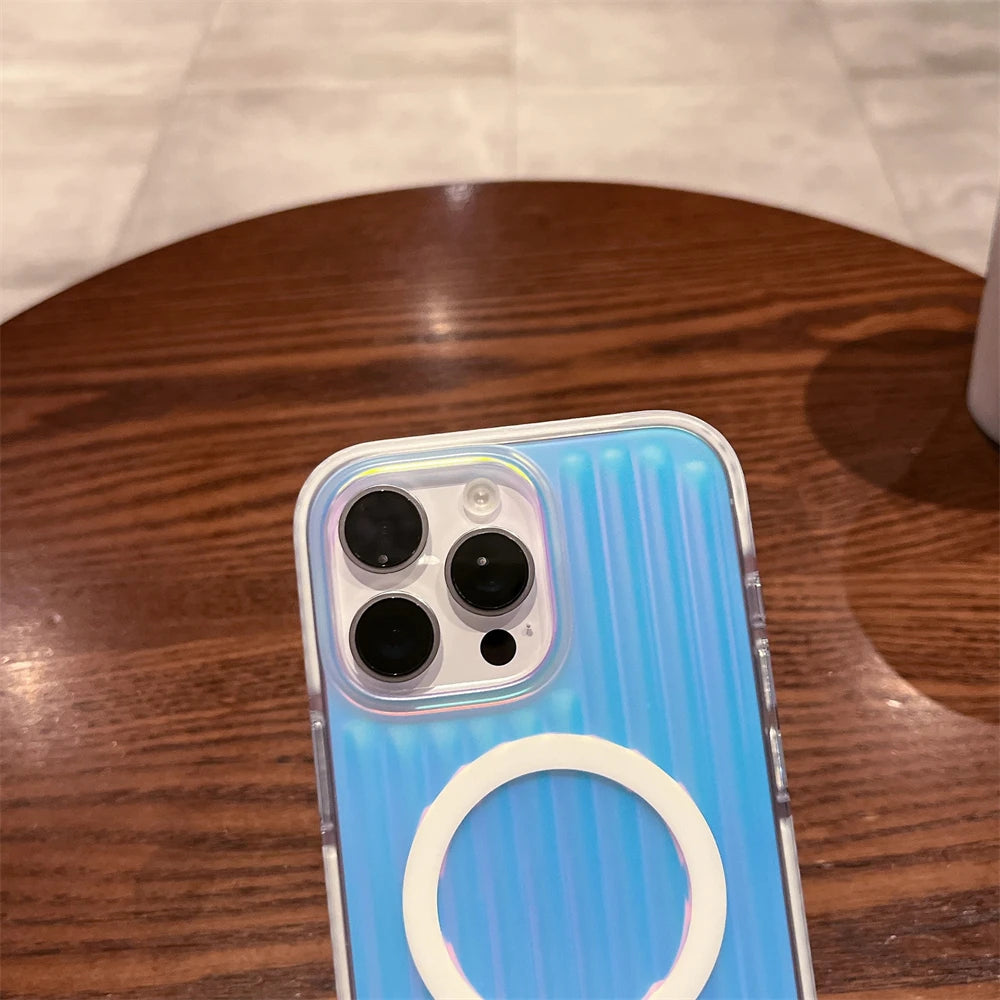 【ワイヤレス充電対応シリーズ】オーロラグラデーション 光沢リブ加工 スマホケース|iPhone対応 #250831