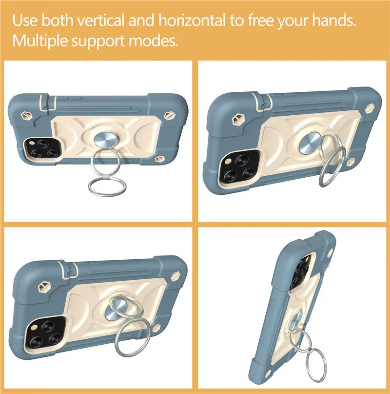 【耐衝撃カラフルリング付きスマホケース】スタンド機能付き|iPhone対応 #250810