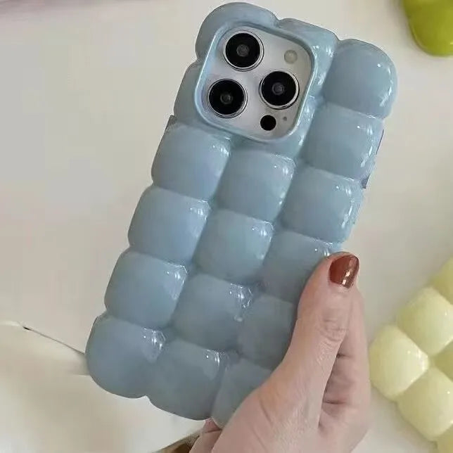 【ぽこぽこシリーズ】3D立体キューブデザイン ビーズストラップ付き スマホケース|iPhone対応 #251027