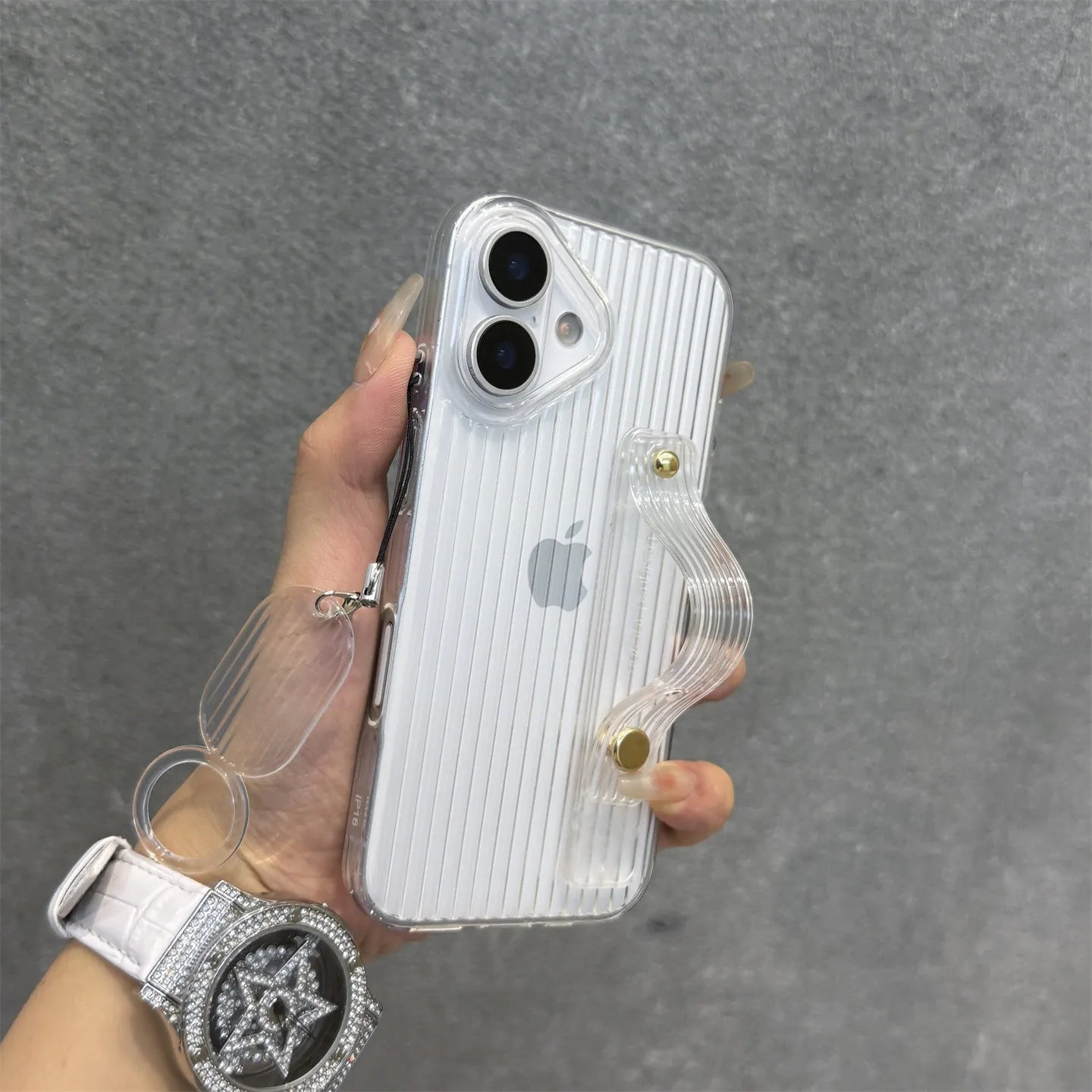 【ネオンシリーズ】イエローライン ハンドル付き 半透明 クリアスマホケース|iPhone対応 #251013