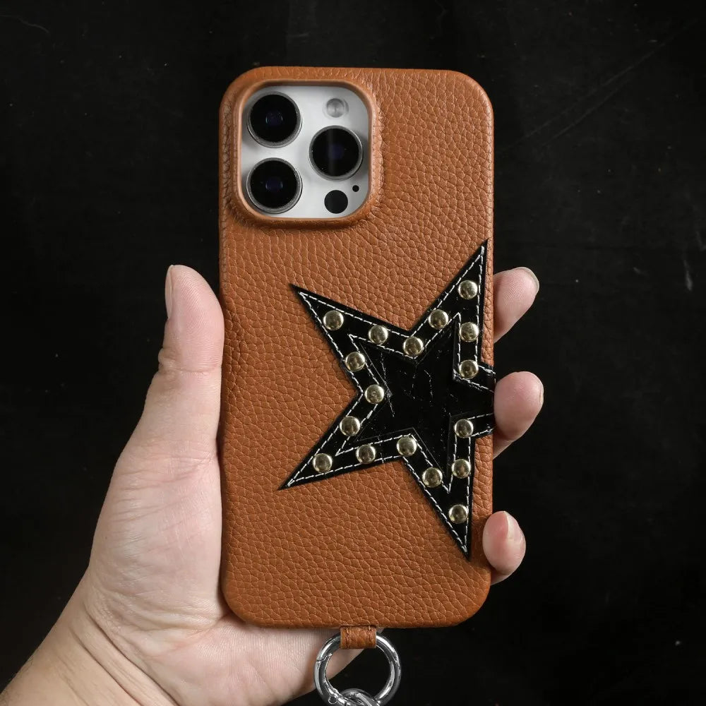 【本革レザー】スタースタッズ レザー ロングストラップ ショルダーケース|iPhone対応 #250221