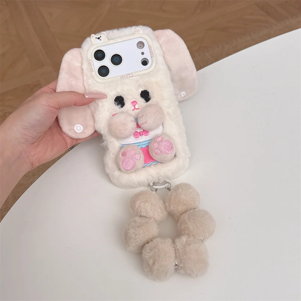 【ふわもこうさぎ】エコファー しっぽチャーム スマホケース|iPhone対応 #250219