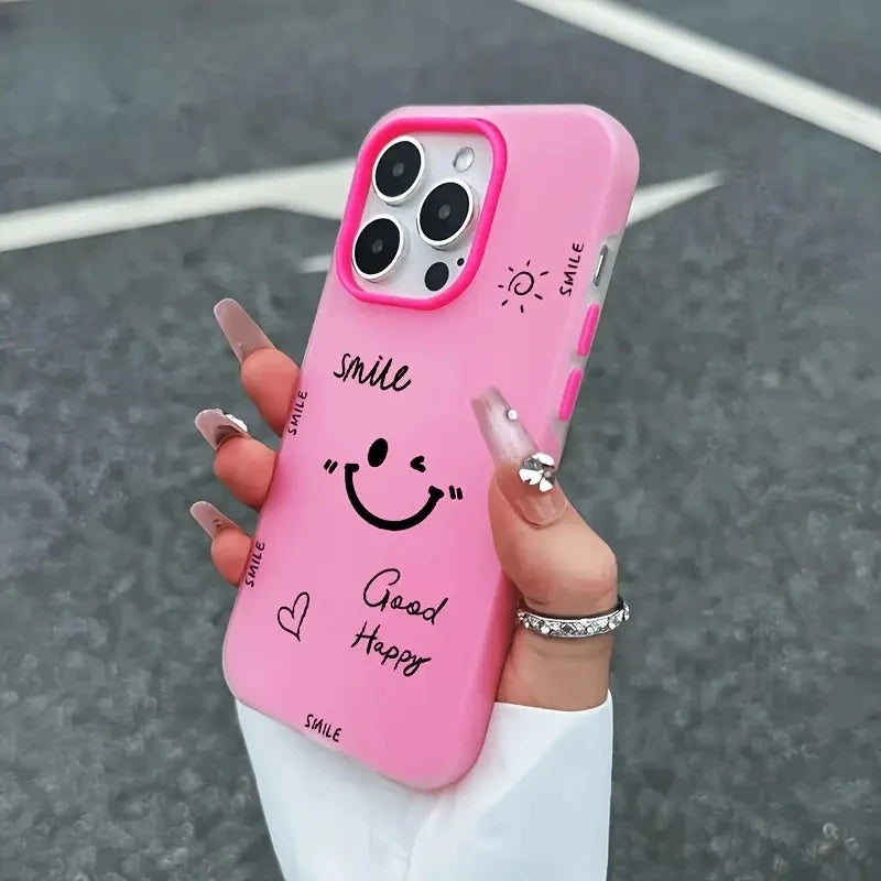 【ニコちゃんシリーズ】スマイル フェイス iPhoneケース|シンプルマットカラー #260225