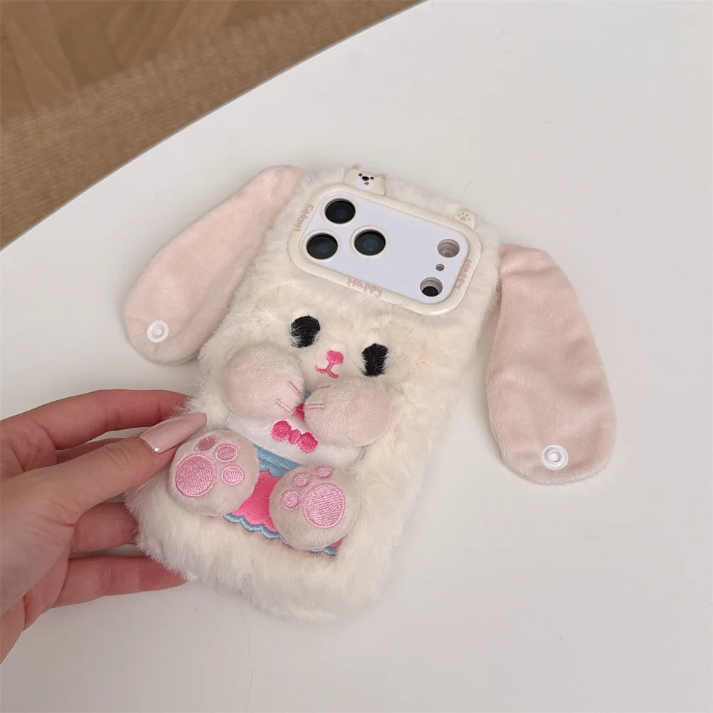 【ふわもこうさぎ】エコファー しっぽチャーム スマホケース|iPhone対応 #250219