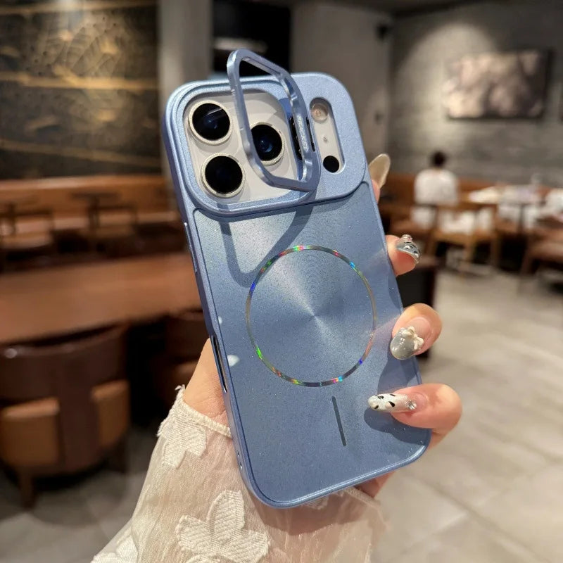 【Magsafe対応】メタリックリングシールド × レインボー光沢 スマホケース|iPhone対応 #250314