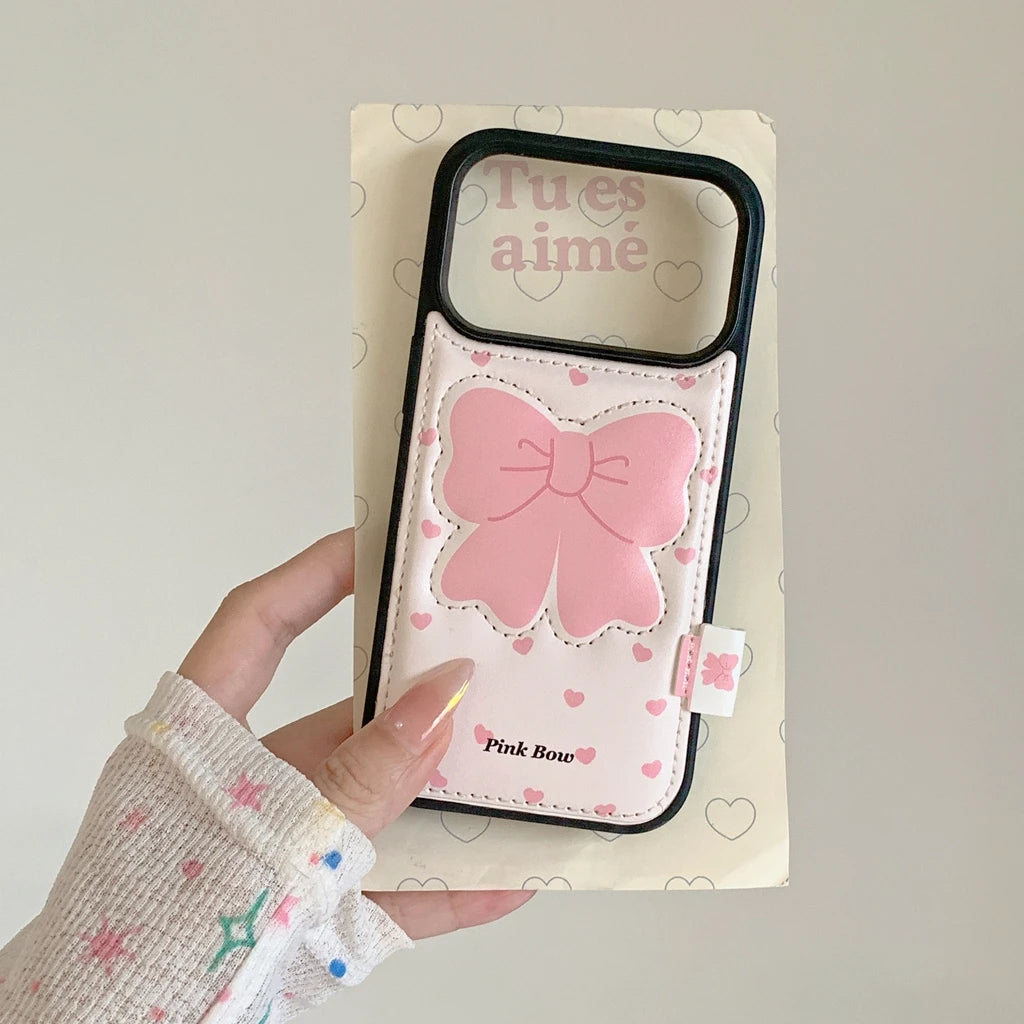 【ピンクリボン】ラブ プチハート エンボスレザー スマホケース|iPhone対応 #250209