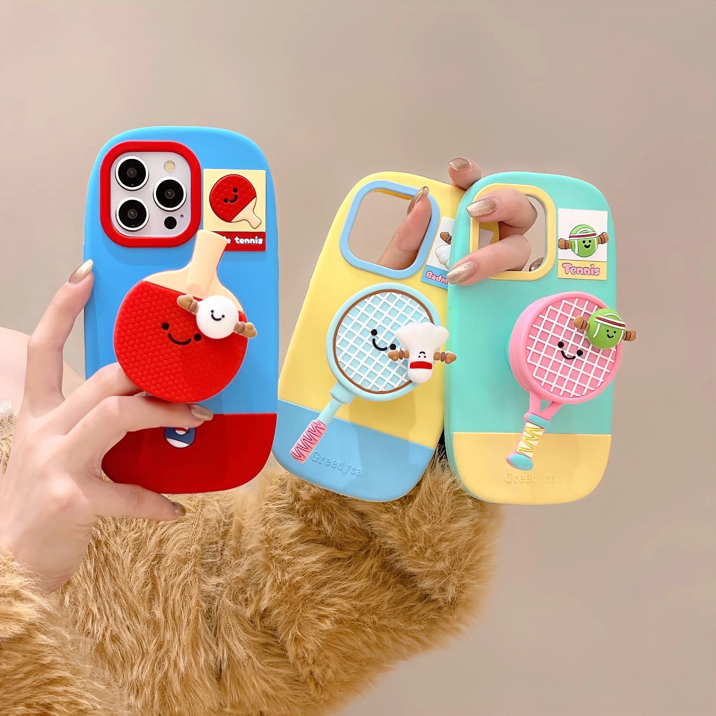 【スポーツシリーズ】立体ラケット&キャラクター かわいい3Dスポーツデザイン スマホケース|iPhone対応 #251009
