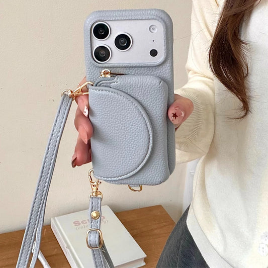 ミラー カード収納付き レザー調 iPhoneケース|ショルダー対応 #231123