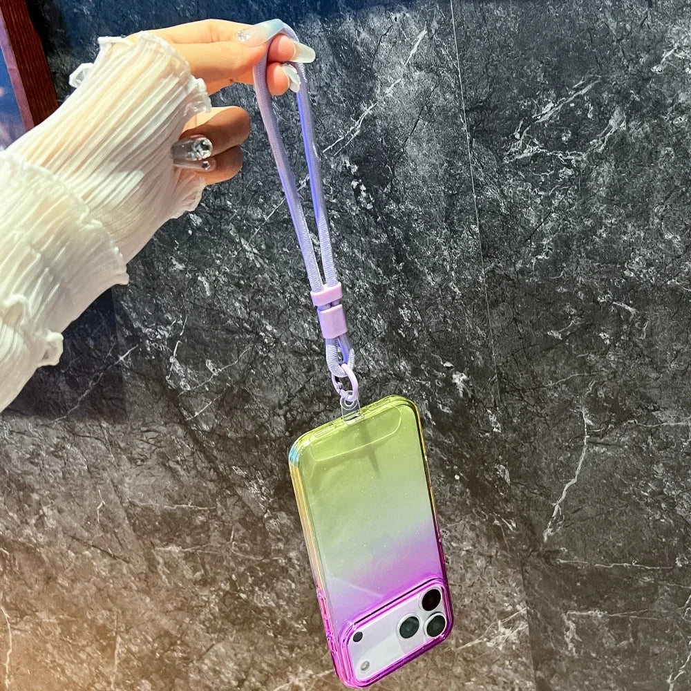 【グラデーションシリーズ】カラフル クリアグラデーション ストラップ付き スマホケース|iPhone対応 #251118